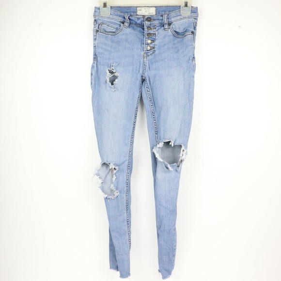 Free People Denim Blue Jeans Distressed Size 26 61855-16515125 - Picture 1 of 8